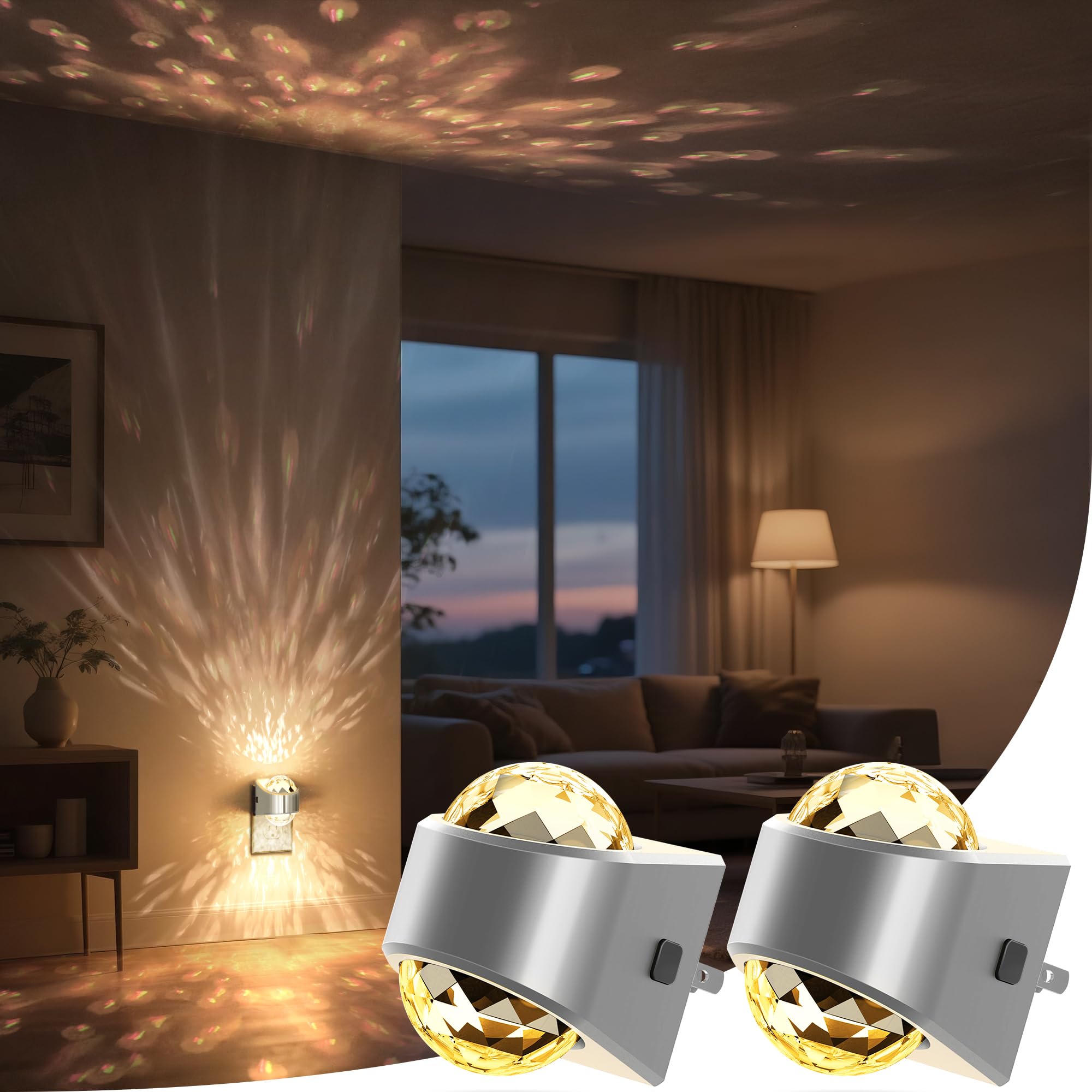 Briignite Night Light, Sliver Night Lights Plug into Wall 2 Pack, LED Projector Night Light, Soft White for Bedroom, Dimmable Brightness Dusk to Dawn Nightlight for Bathroom, Gaming Room, Home Decor Image