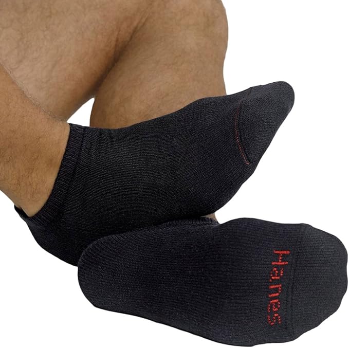 Hanes Men's Cushion NoShow Socks 6Pack_Black_1013 at Amazon Men’s