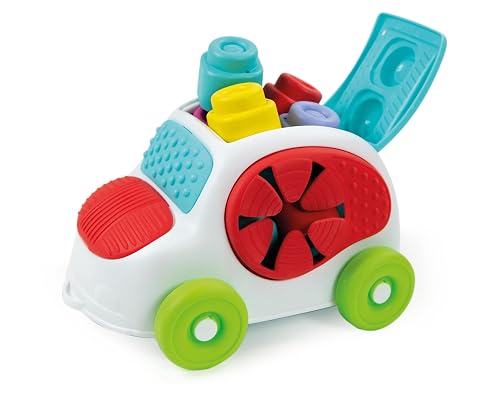 Clementoni- Soft Clemmy Sensory Car: Fun & Developmental Play for Babies & Toddlers, Stimulating Textures, Shapes & Stacking Blocks - Multicolored (6+ Months)