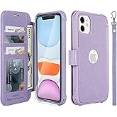 VANAVAGY Compatible for iPhone 11 Wallet Case for Women Men, PU Leather Flip Phone Cover with Wrist Strap for Wireless Charging with RFID Blocking Card Holder Screen Protector,Clove Purple