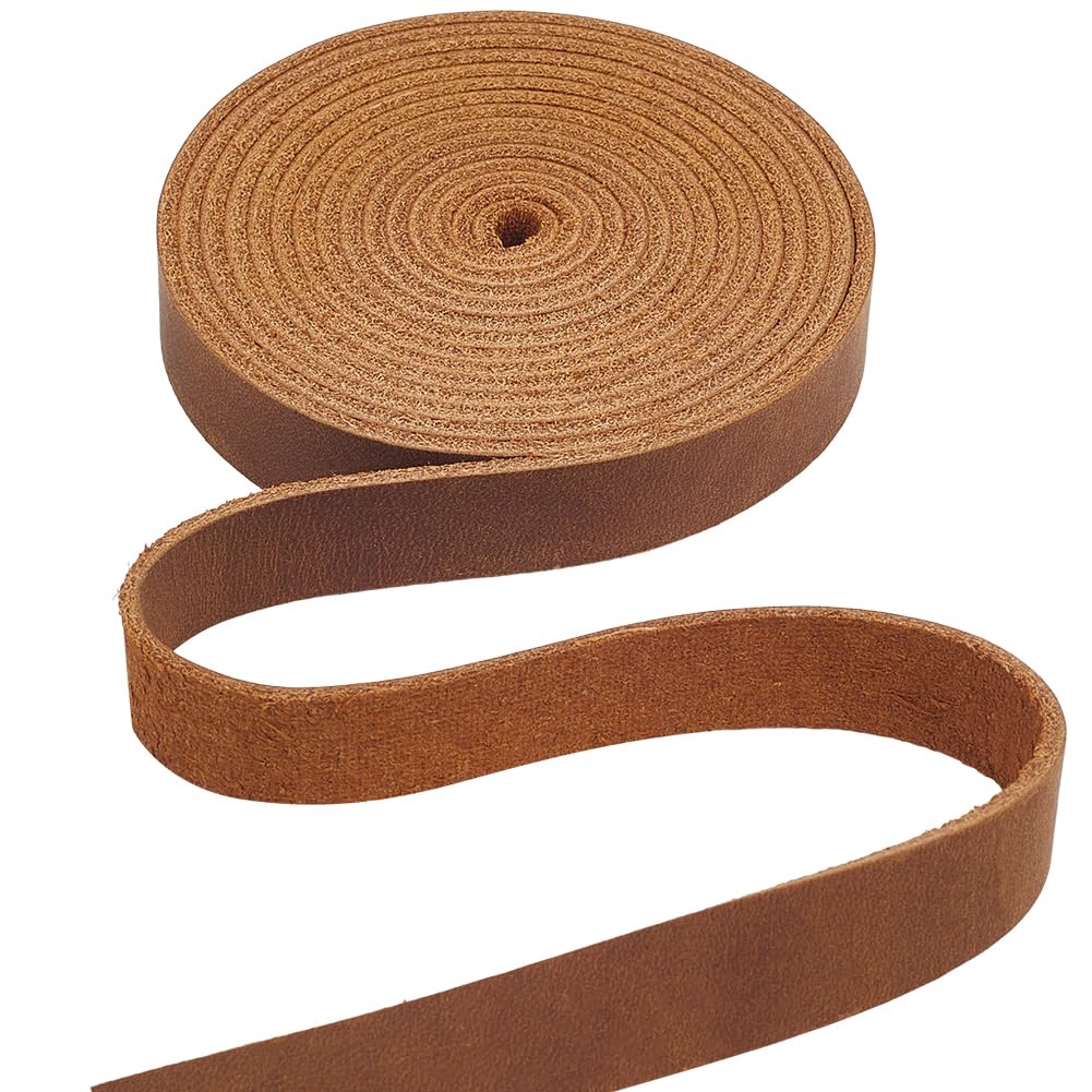 GORGECRAFT 2mx12.5mm Crazy Horse Genuine Leather Cord Full Grain Cow Hide Leather String AB Grade Flat Yellow Cow Leather Strap Top Grain Real Leather Tooling Strip for Crafting Sewing Hobby, Camel