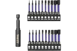 20 Pcs Hex Bit Set, Metric & SAE S2 Alloy Steel Allen Key Drill Bit Set with 2.3" Hex Extension Impact Driver Bit Set for Hom