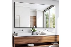 KOCUUY 30x55 Inch Large Black Wall Mounted Mirror,Aluminum Framed Decorative Rectangular Bathroom Mirror for Wall Over Sink,Vanity Mirror for Bedroom Living Room Bathroom,Functional Oversized Mirror