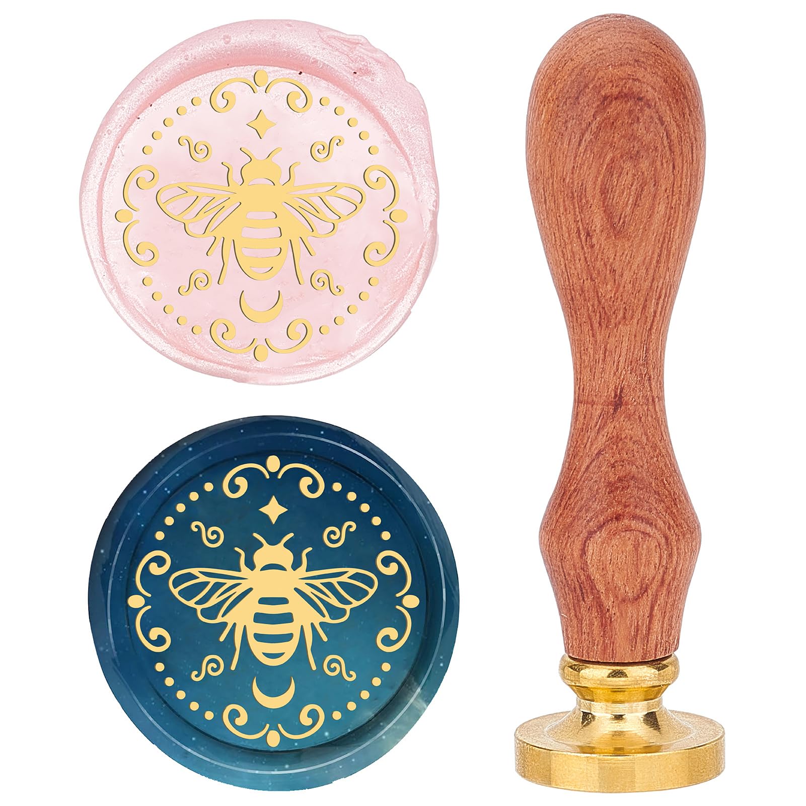 CRASPIRE Bee Wax Seal Stamp 25mm Removable Brass Head Retro Vintage Honeybee with Wooden Handle for Wedding Party Christmas Envelopes Invitations Gift Wrap Decoration