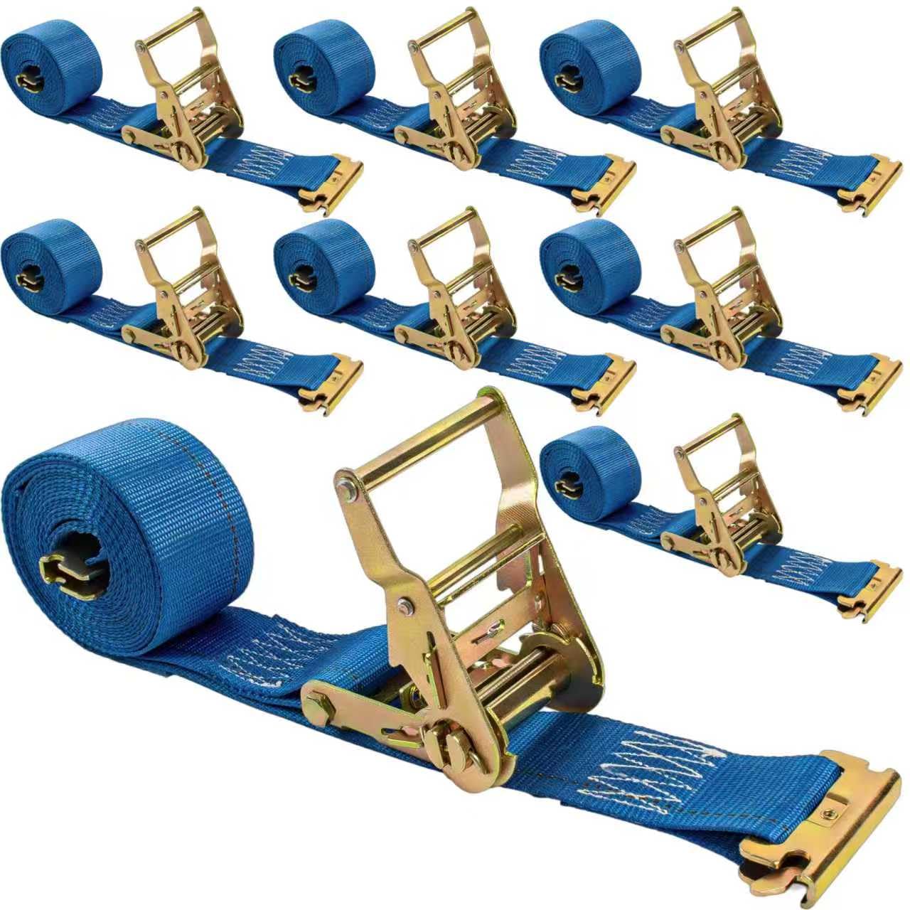Photo 1 of 8 Pack E-Track Ratchet Straps 2''x 15ft 4400lb Break Strength 1466lb WLL Heavy Duty Tie Down Straps Polyester Webbing & Spring Fitting & Ratchets for Truck,Trailer,Cargo,Motorcycle,Furniture,Tire