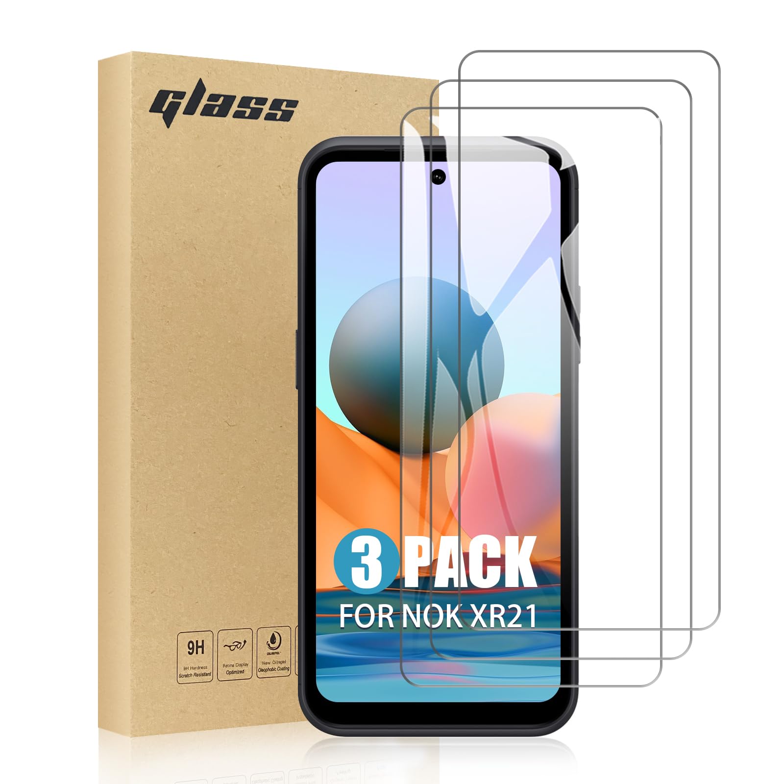 TailTech Screen Protector for Nokia XR21 Screen Protector Nokia XR21 Tempered Glass, 3-Pack High Transparency Tempered Glass Screen Protector, Case-Friendly