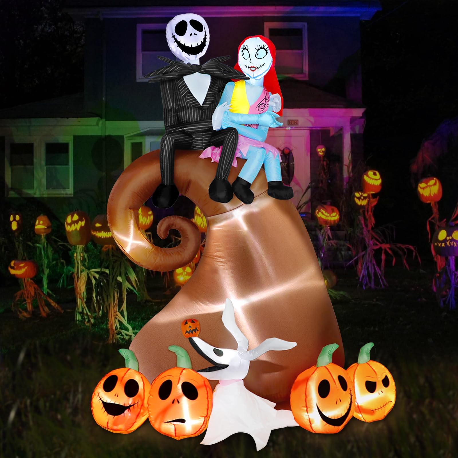 Photo 1 of 6FT Halloween Outdoor inflatables Decorations - Blow Up Hill Skeleton Couple with Pumpkin Decor with LED Lights,Yard Halloween Party Decorations