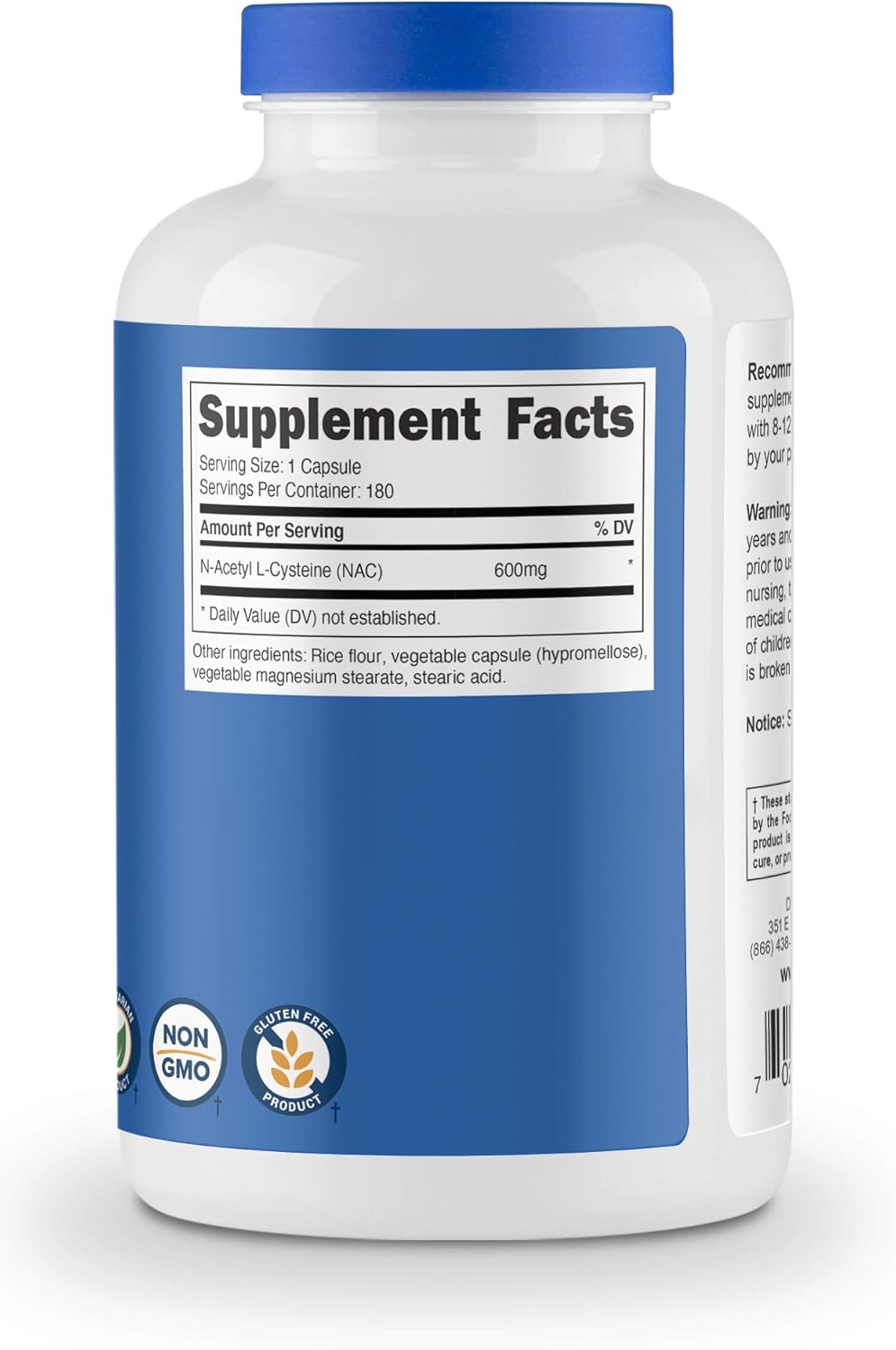 Nutricost N-Acetyl L-Cysteine (NAC) 600mg, 180 Capsules - Veggie Caps, Non-GMO, Gluten Free: Health & Personal Care