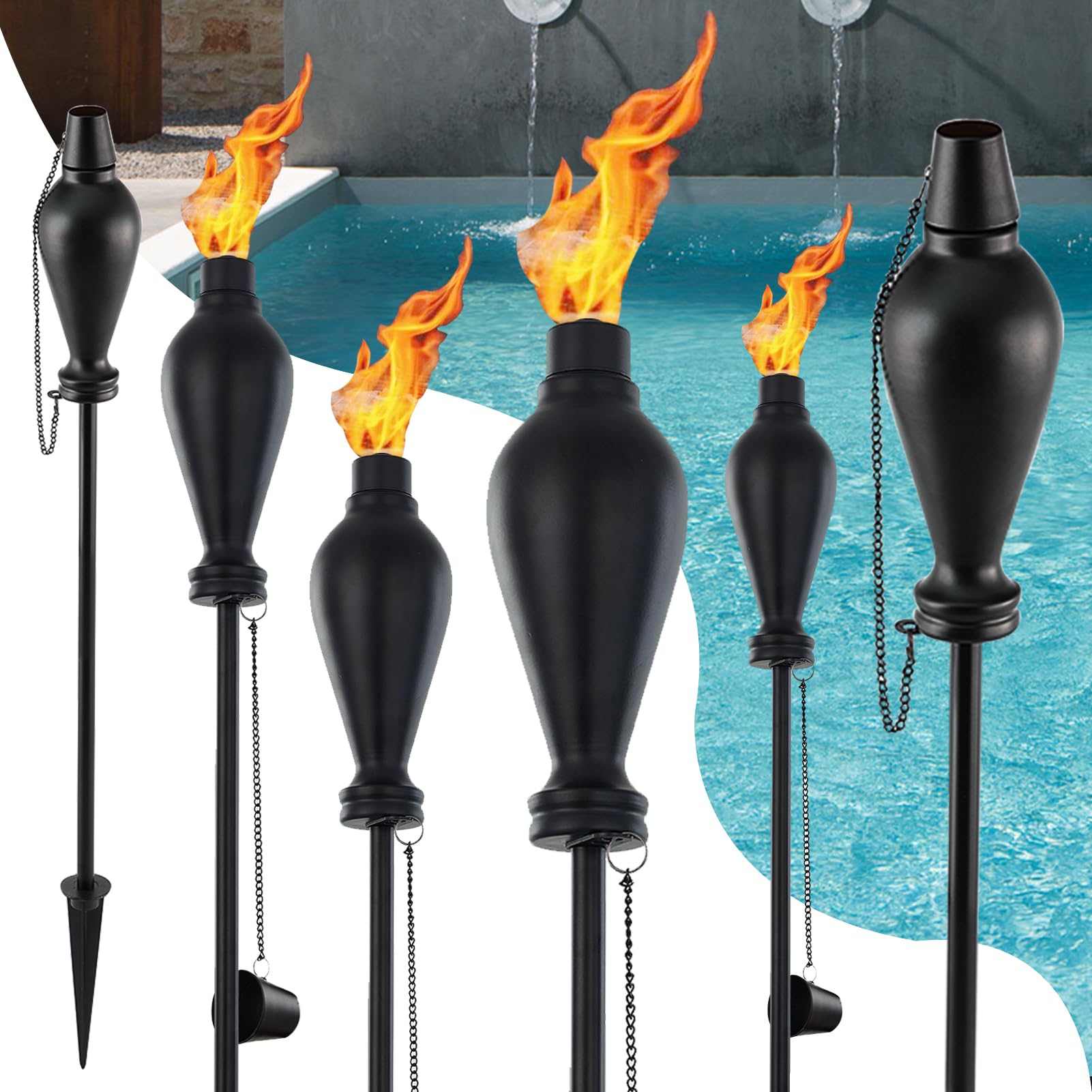 Photo 1 of Tesrago Metal Citronella Torches Outdoor,6 Pack,60 Inch Tall Flame Metal Torches for Yard,Citronella Candles Outdoor,Black Torch Canister Replacement for Backyard Pathway Patio Party