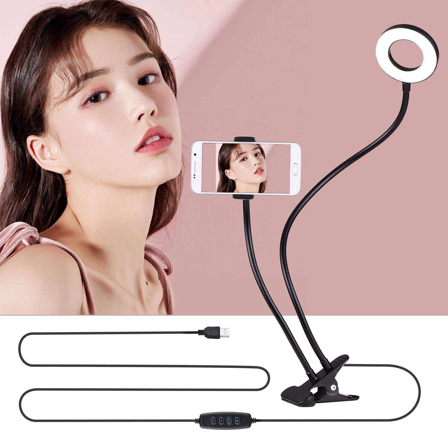 Selfie Ring Light Andoer Mobile Phone Mount Stand with Phone Holder LED Lighting for Youtube Live Stream Video Recording