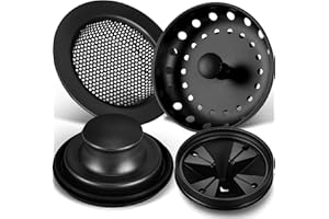 Yiyiring 4 Pcs Matte Black Kitchen Sink Accessories Garbage Disposal Splash Guards 3.4'' Sink Drain Strainer and Stopper Stainless Steel Garbage Disposal Plug for Kitchen Drain Strainer