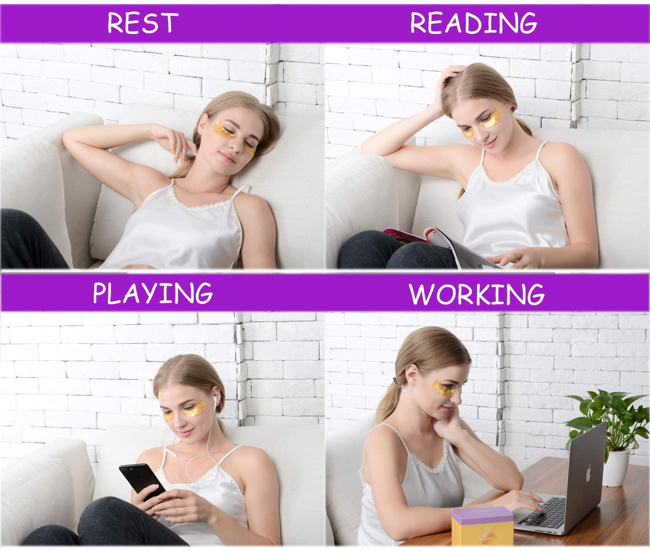 Gold Eye Mask 24k Eye Pads - Anti-Aging Hyaluronic Acid Under Eye Mask & Patches for Moisturizing & Reducing Dark Circles Puffiness Wrinkles - Eye Gel Pads from Puffy Eyes Collagen Eye Pads