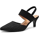 Enelauge Women's Low Kitten Heels Knit Pumps Elastic Ankle Strap Slingback Closed Toe Sandals Pointed Toe Wedding Prom Dress Shoes