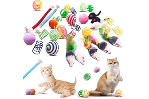 YULOYI Cat Toys for Indoor Cats - 34 Packs Interactive Set with Colorful Springs, Mouse Toy, Catnip Ropes, Balls, Bells, and Sisal Ball for Kittens