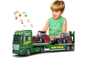 Bstoyder Toddler Boy Toys for 3 4 5 6 7 Years Kids, 25" Semi Flatbed Truck Toy with 2 Tractors, Friction Powered Vehicles Toys with Lights and Sounds, Birthday for Boy Girls