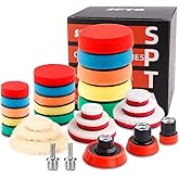 SPTA 29pcs Drill Buffing Pad Detail Polishing Pad Mix Size Kit with 5/8-11 Thread Backing pad & Adapters for Car Sanding, Polishing, Waxing (29Pcs Mini Polishing Pad Set2)