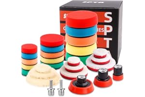 SPTA 29pcs Drill Buffing Pad Detail Polishing Pad Mix Size Kit with 5/8-11 Thread Backing pad & Adapters for Car Sanding, Polishing, Waxing (29Pcs Mini Polishing Pad Set2)