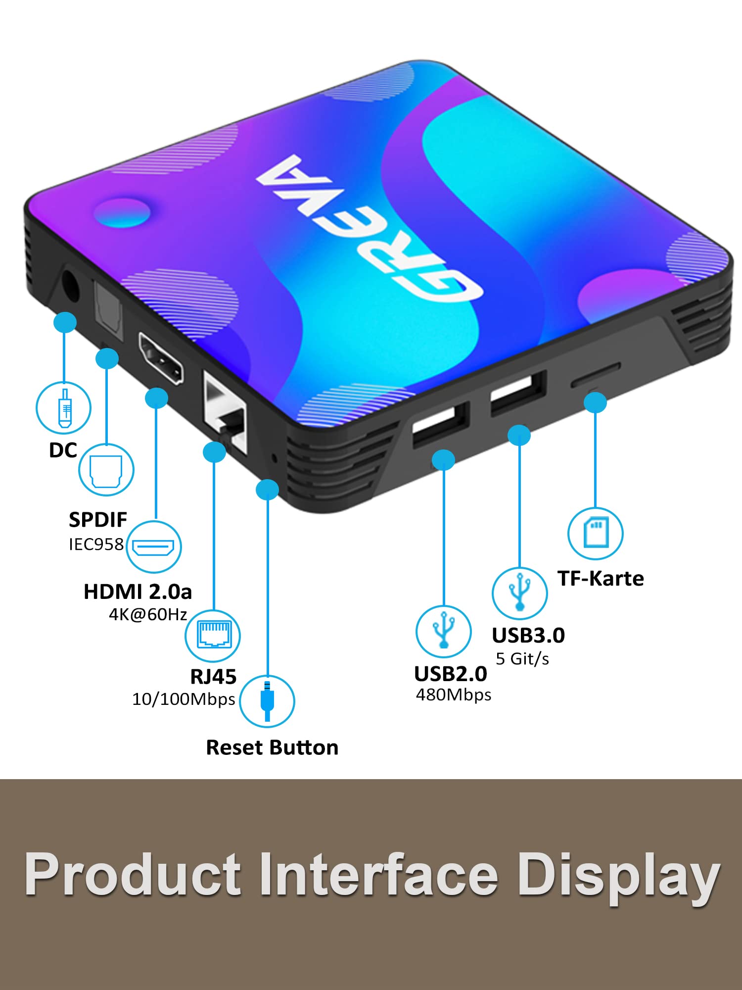 GREVA Android TV Box 11.0 4GB RAM 32GB ROM RK3318, 4K HDR Smart TV Box 2.4G/5G WiFi BT4.1, Streaming Media Player Set Top Box