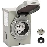 PEAKTOW PTR0106 Weatherproof 50 Amp 3R Generator Power Inlet Box, NEMA SS2-50P, 125/250 Volt, 12500 Watts for Outdoor Use, ET