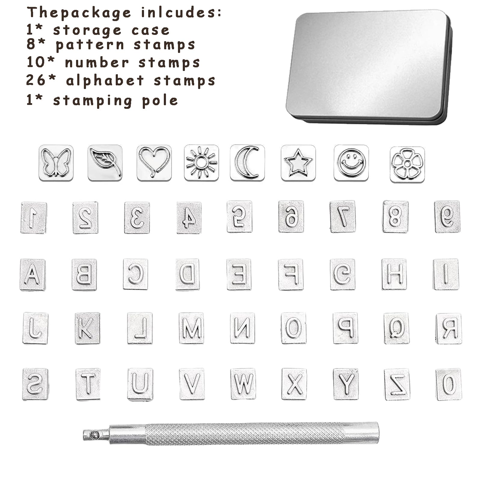 44pcs Leather Stamps with Case Leather Alphabet Number and Pattern Stamping Kit 1/4in 6mm Leather Stamp Set