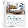 Linenspa Cotton Terry Waterproof Mattress Protector - Top Protection - Queen Mattress Protector,White