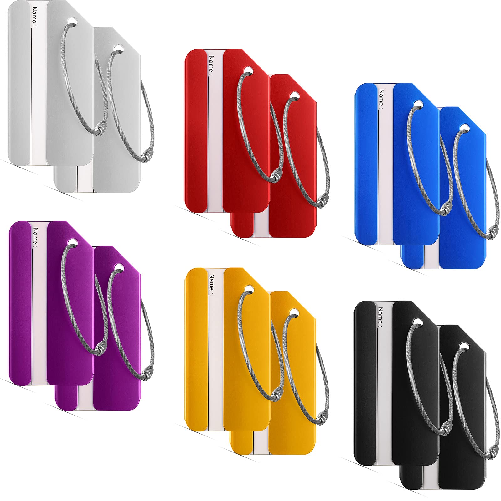 Photo 1 of 12 Pieces Luggage Tags Business Card Holder Aluminum Metal Travel ID Bag Tag for Suitcases Travel Luggage Baggage Identifier(Red, Silver, Black, Blue, Purple, Gold)