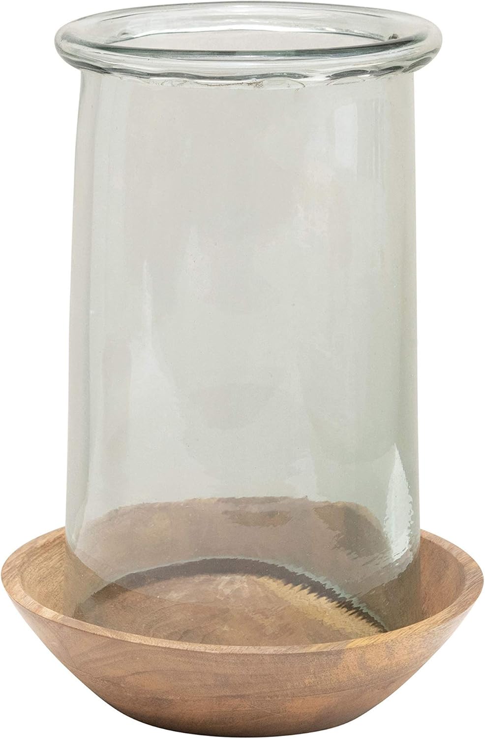 Creative Co-Op Glass Hurricane with Wood Base, Set of 2 (Holds 8" Pillar) Vase, Clear, 2: Home & Kitchen