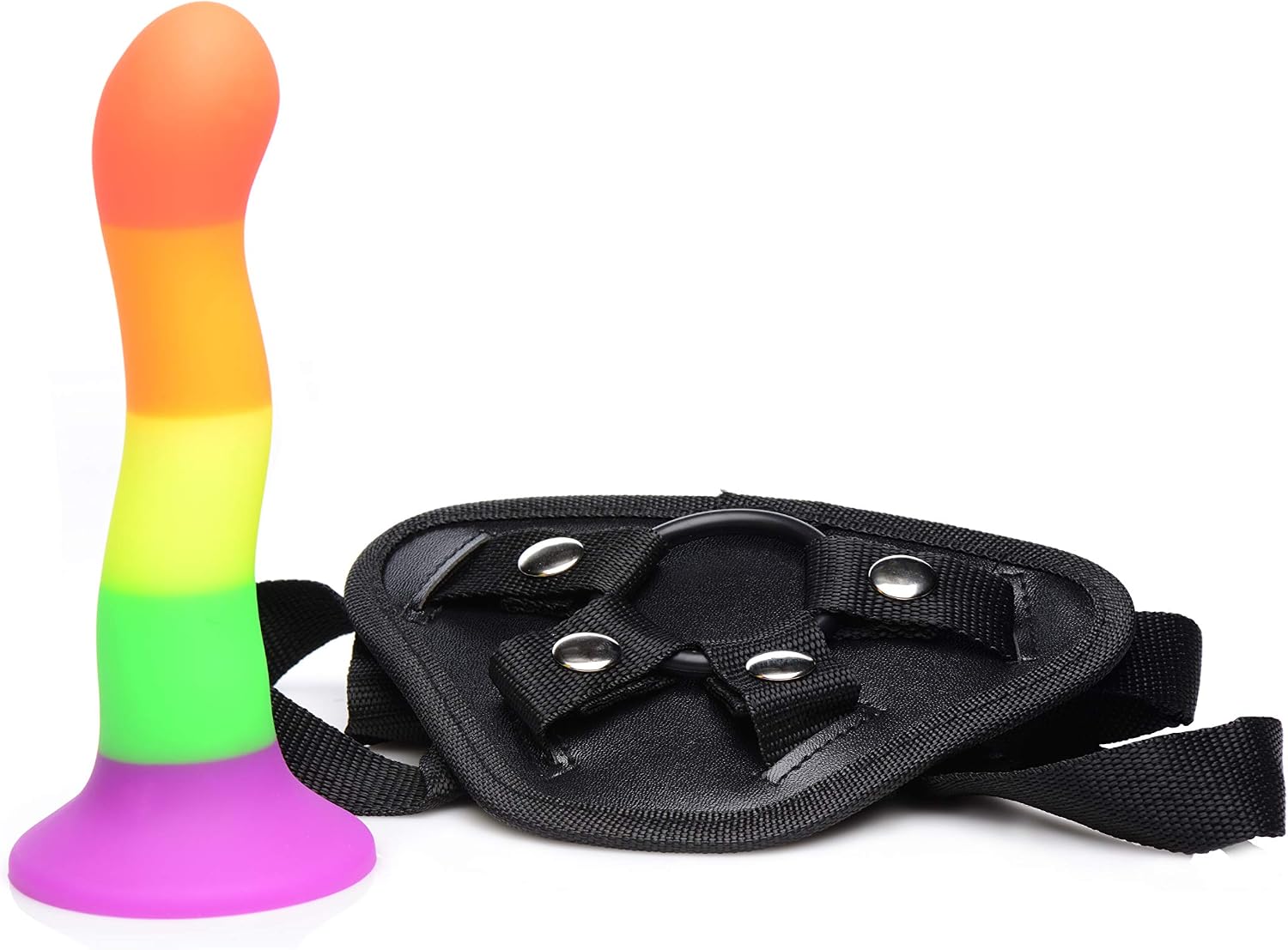 Proud Rainbow Silicone Dildo with Harness - Image 4