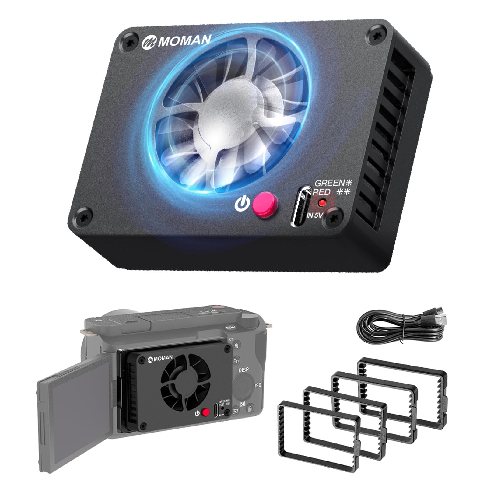 Camera Cooling Fan, Moman FS04B Semiconductor Cooler System with Type-C Charging for Live Broadcast 4k Footages Recording Compatible for A7M4/ZV-E1/A6700/A7C2/70D/ZV-E10/ZV1/A7C/FX3/R6/R7/X-T4/XS10