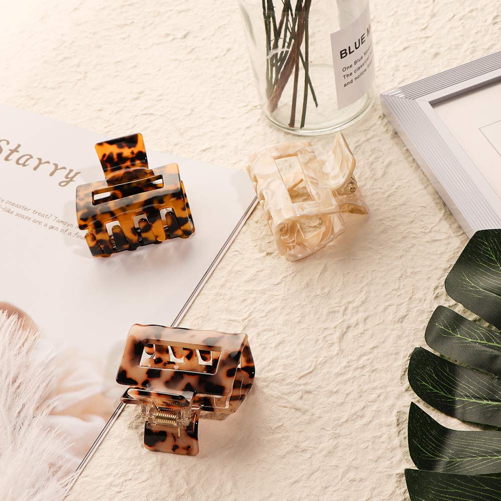 MagicSky 4PCS Hair Claw Clips, Acrylic Hair Banana Barrettes, Celluloid French Butterfly Jaw Clips, Tortoise Shell Grip Pin Teeth Clamp -Leopard print Stylish Hair Accessories for Women Girls : Beauty