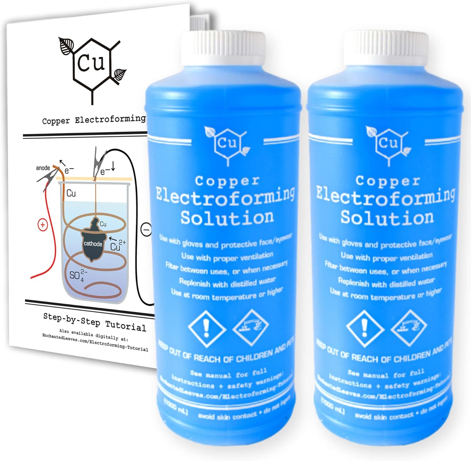 Mixed Media - Copper Electroforming Solution | Set of TWO 1 Liter Bottles + Electroforming Tutorial Booklet | Cu Electroformer Supply