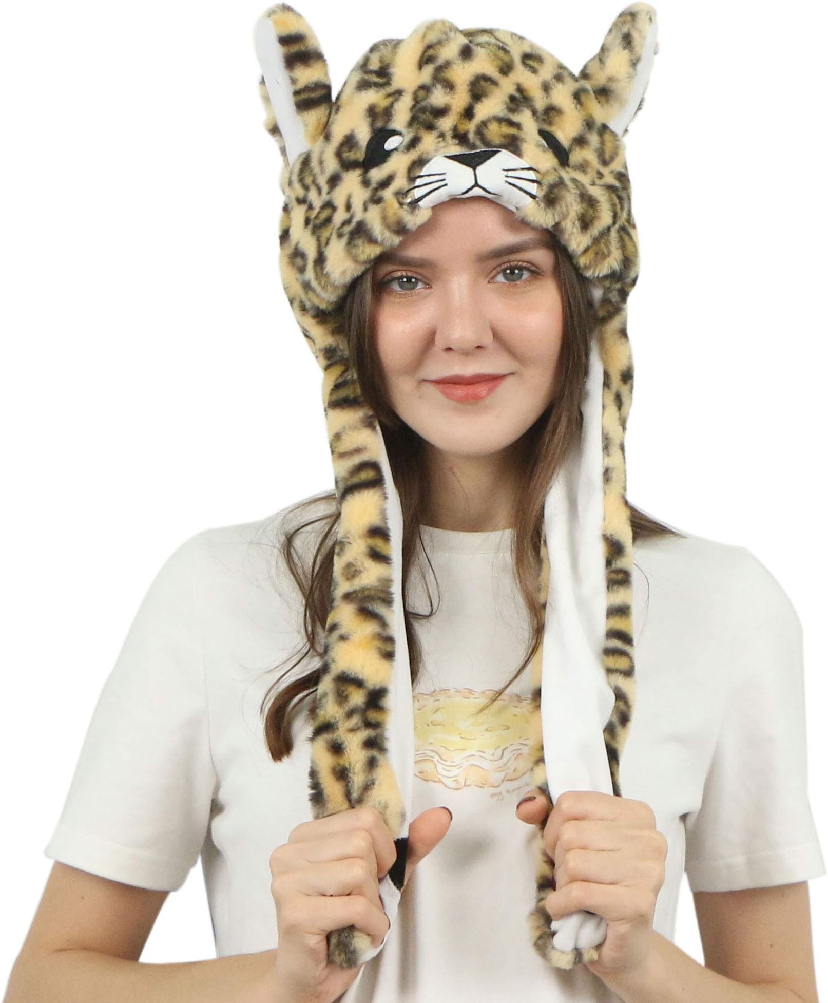 Plush Animal Hat Durable Polyester with Moving Ears Press Paws and Double Air Bag Raises Cute Ears