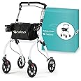 Helavo Lightweight Foldable Narrow Walker for Small Spaces with Tray for Seniors, 23.6" Wide - Indoor Walker for Small Doorways, 8" Wheels, Height Adjustable, Easy Usable Brake