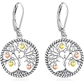 Eusense Sterling Silver Tree of Life/Compass/Cat/Butterfly/Hummingbird Animals Dangle Earrings Moonstone Turquoise Drop Leverback Earrings Jewelry Gifts for Women