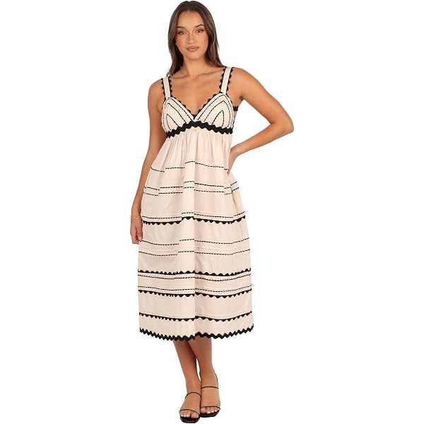 Petal & Pup Odette Midi Dress - Beige Stripe 2 at Amazon Women's Clothing  store