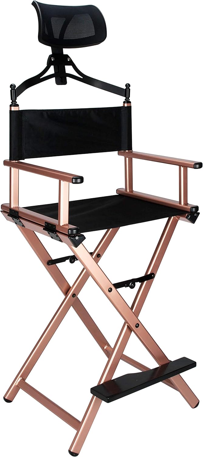 Professional Makeup Artist Chair Directors Chair, Portable Chair, Foldable Aluminum Makeup Chair with Head Rest in Rose Gold by Ver Beauty: Kitchen & Dining