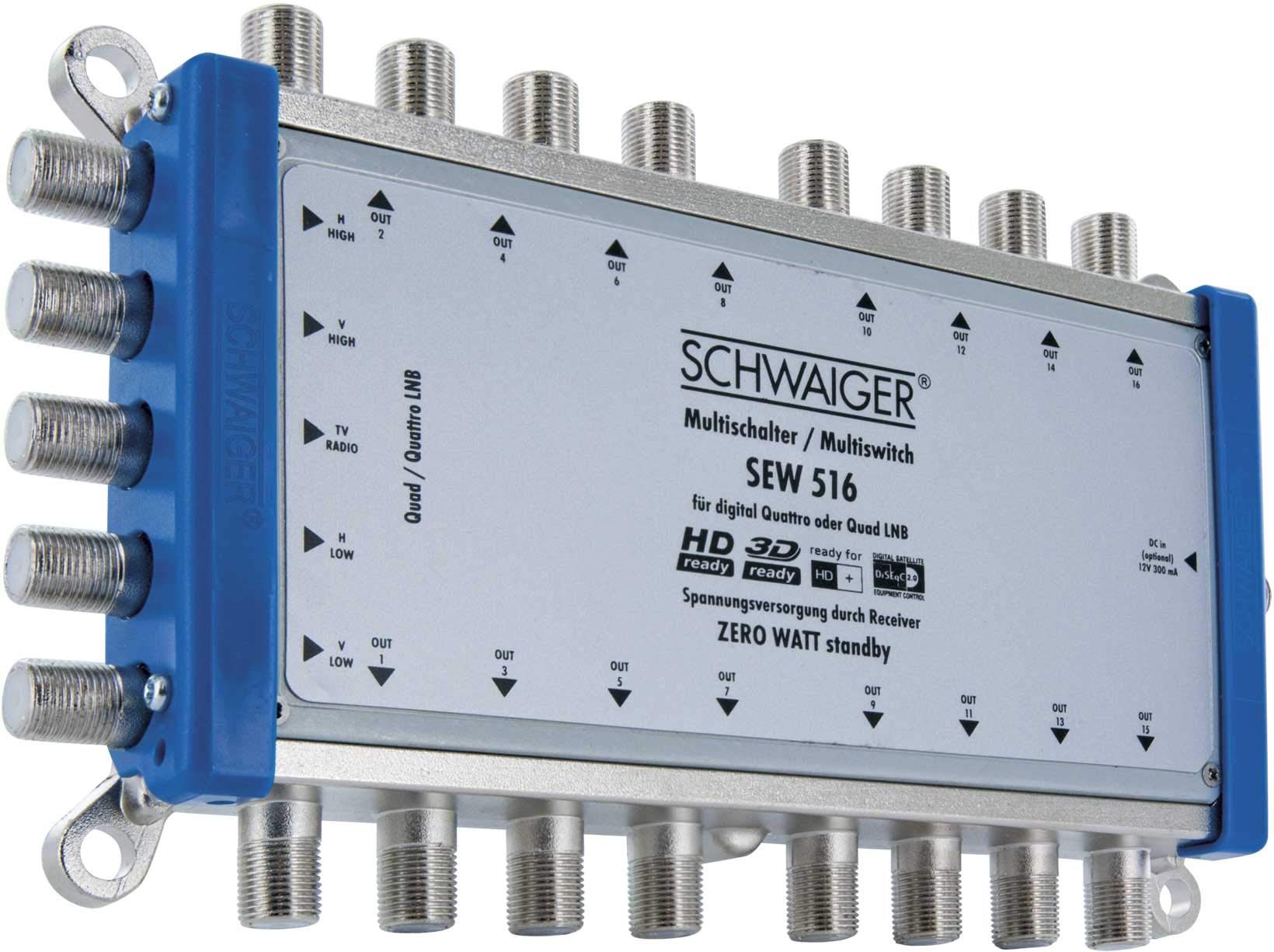 Schwaiger SEW516 531 Multiswitch (up to 16 Subscribers, No Power Connection Required; DVB-T2 Suitable) Silver
