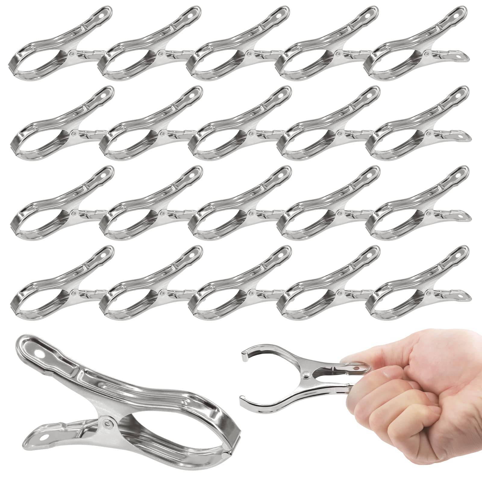Wokape 40Pcs 3.5 Inch Stainless Steel Garden Clips, Heavy Duty Clamps with Large Open, Strong Grip Clips for Greenhouse Plant Cover Netting/Garden Shade Cloth/Beach Towel/Clothespins/Quilt