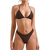 SUUKSESS Women Sexy Thong String 2 Piece Bikini Set Cheeky Halter Swimsuit