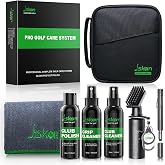 Jiskan Pro Golf Cleaning Kit with Golf Club Cleaner Brush, Grip Cleaner, Club Polish, Towel, Club Groove Sharpener Tool and Portable Case, Essentials Golf Accessories for Men Golf Gifts for Golfers