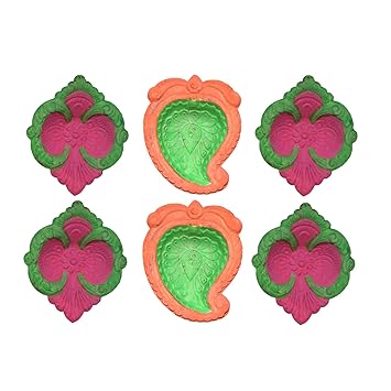 Clay Diya, mitti ka Diya with Diya Batti (Puja Wicks) Diyas for Diwali, Hand Painted Deepak (Set of 7) for Diwali & Navratri Puja