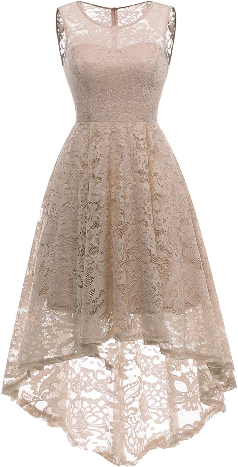 MuaDressWomen's Vintage Floral Lace Sleeveless Hi-Lo Cocktail Formal Swing Dress