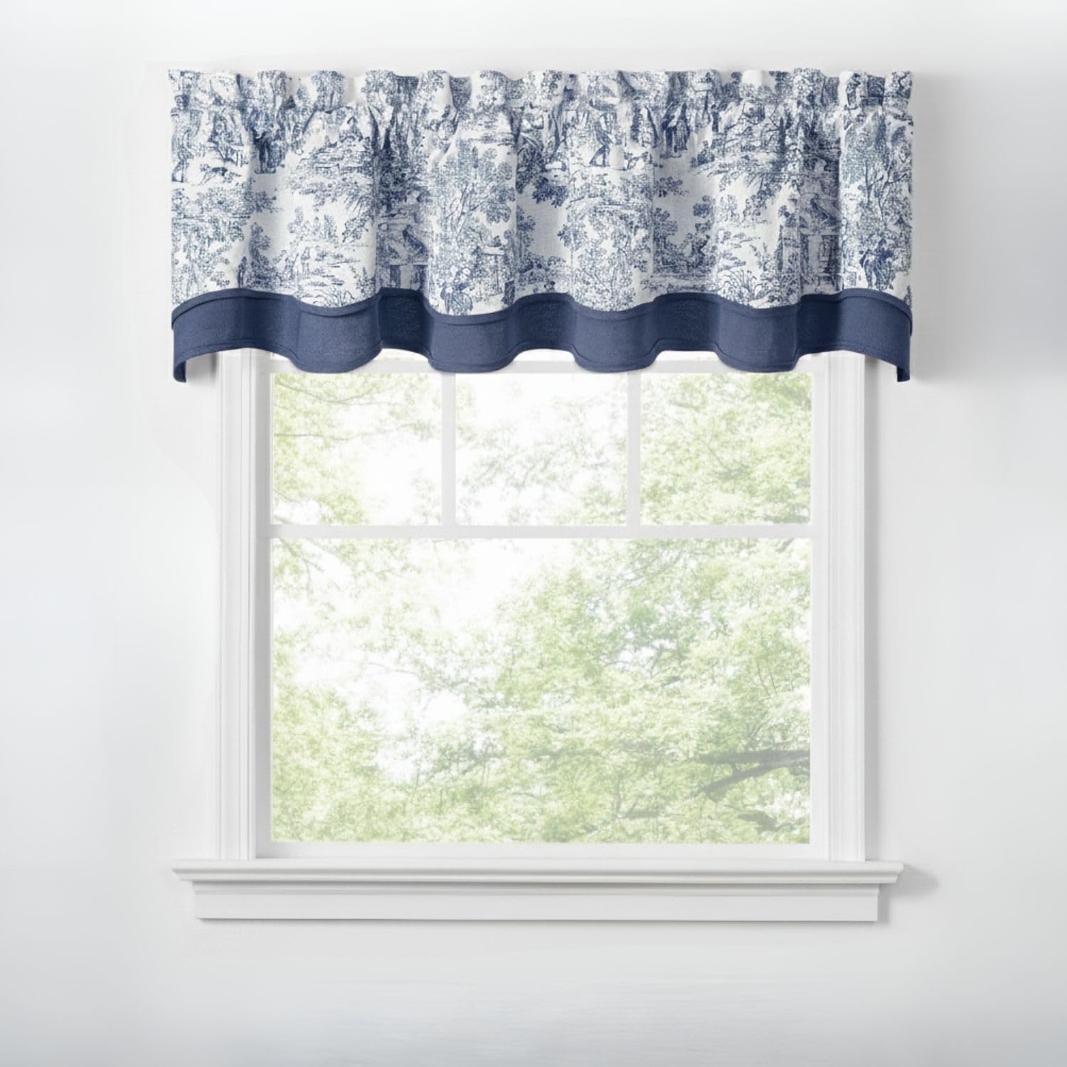 Victoria Park Toile Bradford Valence Window Curtain, Blue — image 1