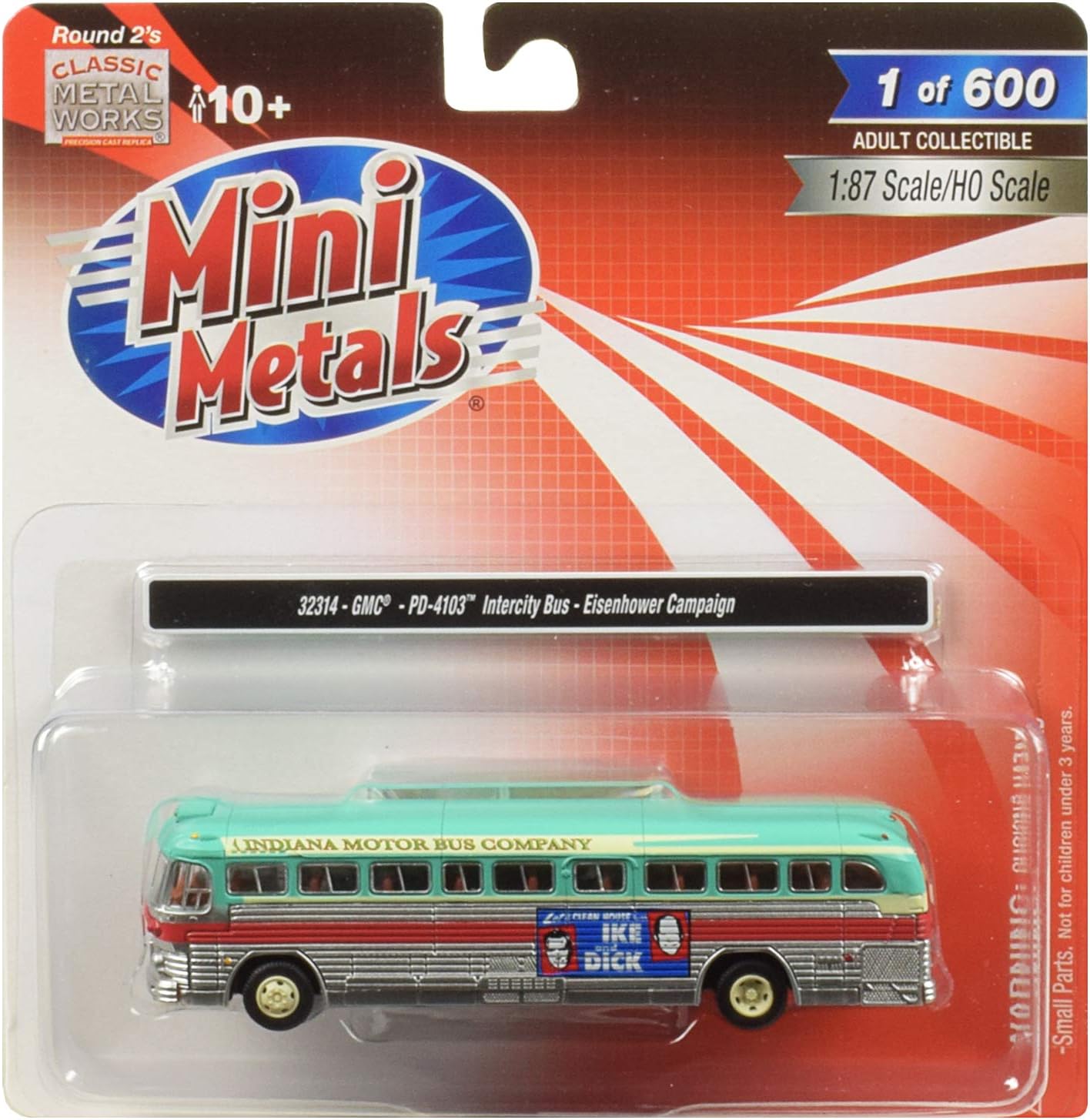 GMC PD-4103 Intercity Bus (Indiana Motor Bus Company) Eisenhower Campaign 1/87 (HO) Scale Model by Classic Metal Works 32314