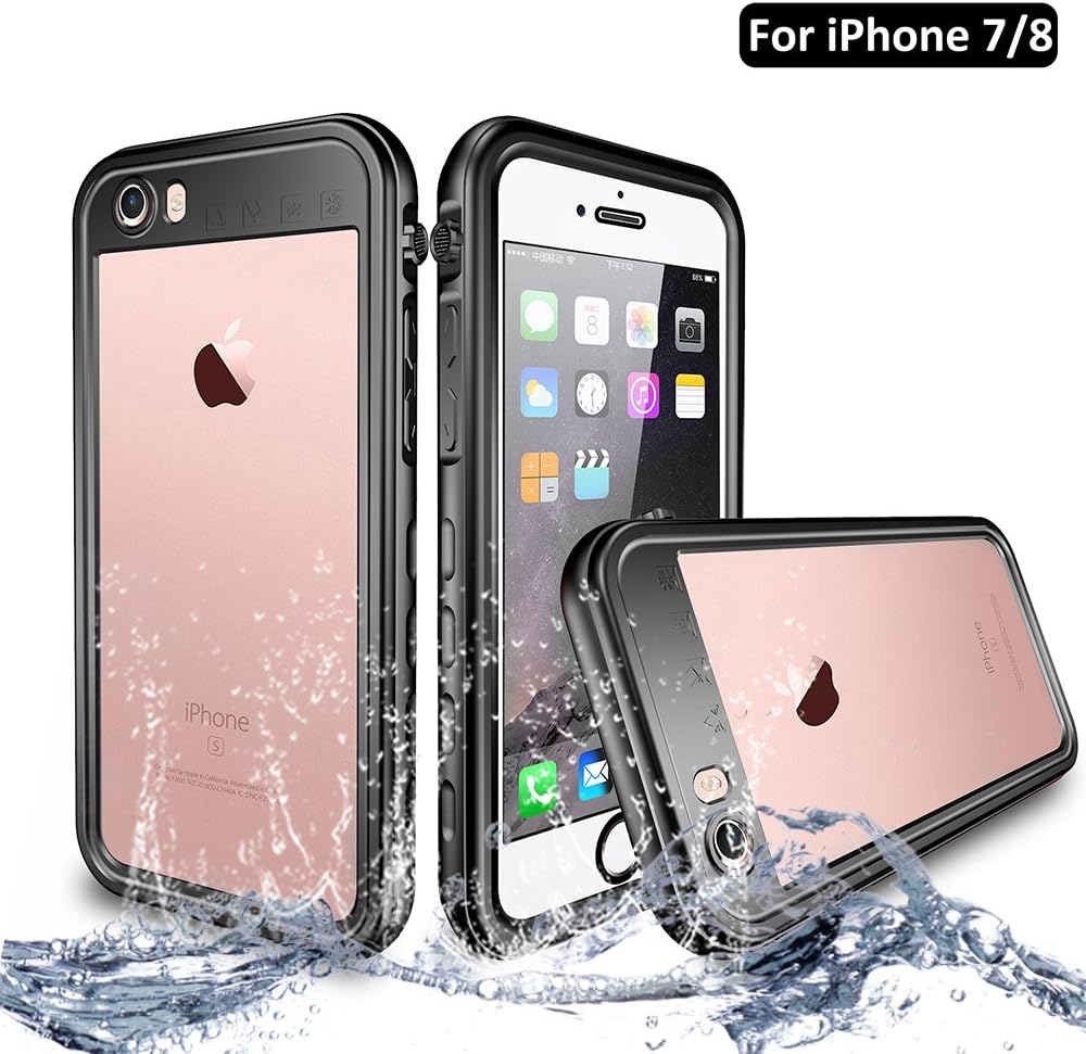 iPhone 7/8 Waterproof Shockproof case, NewTsie Full-body Protective Snowproof Dirtproof with Built-in Screen Protector CaseCover for iPhone 7/8 4.7 inch (T-Black)
