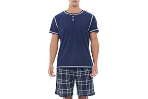 Yoimira Mens Pajamas Set Short Sleeve, Pajamas for Men Soft Comfy, Mens Sleepwear Pjs Set with Pockets