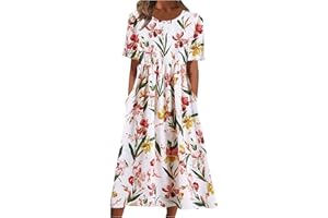 ZEFOTIM Summer Dresses for Women 2024 Long Sleeve Floral V Neck Maxi Dress Casual Fashion Beach Dresses