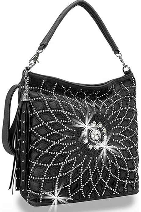 ZZFAB Glamorous Star Light Rhinestones Crossbody Bag - Bling Hobo Purse, Silver Hardware, 10x8.5x3.75 Inches