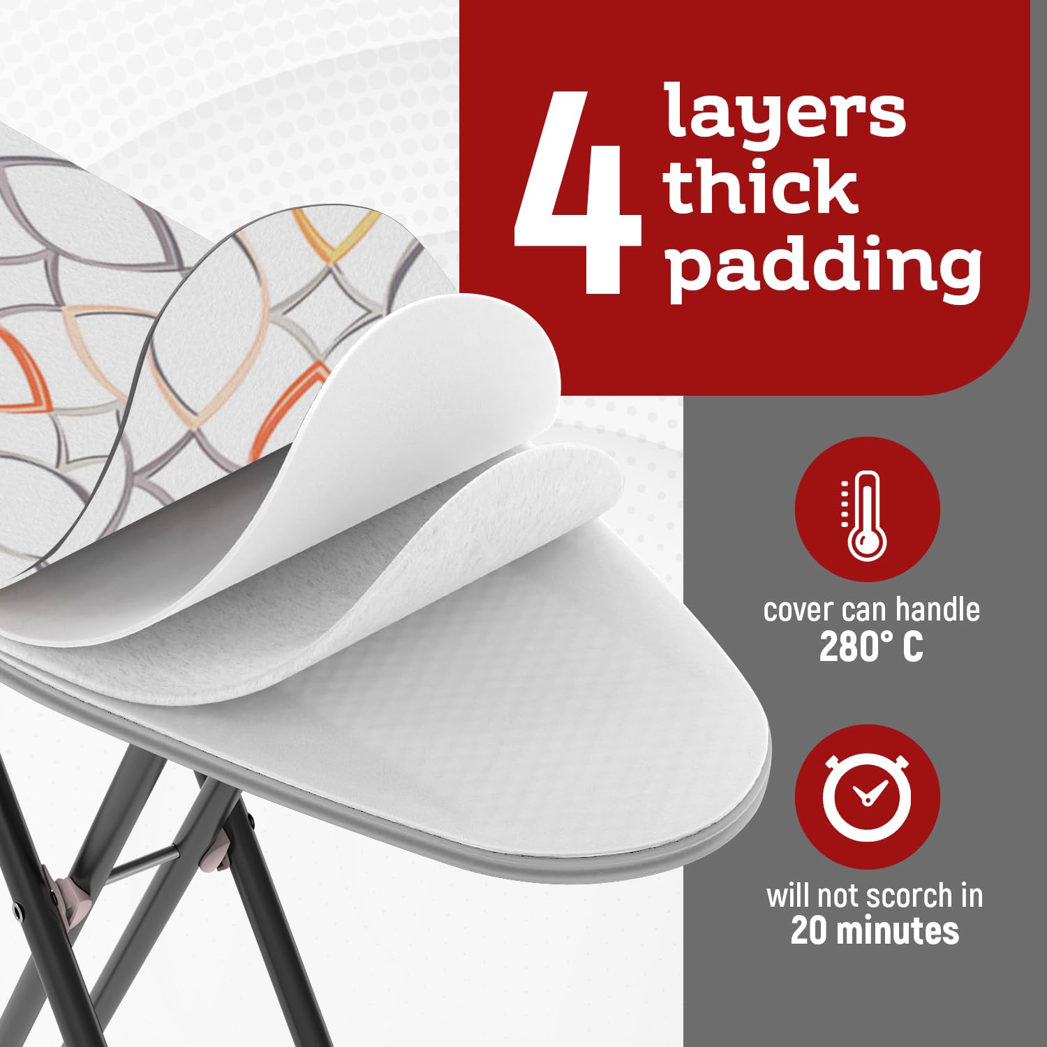 Perilla Big Ironing Board - Durable, Vapor Permeable, and Height Adjustable Iron Board- Heat Resistant Fabric - Metal 4 Legs with Silicone Stoppers - 38 X 110 CM Ironing Surface