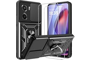 KZIOACSH Case with 2 Tempered Glass for Motorola Moto G05/Motorola Moto E15, 360 Degree Rotation Ring Kickstand Slide Camera 